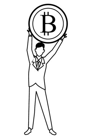businessman with cryptocurrency icon cartoon black and white vector illustration graphic designのイラスト素材