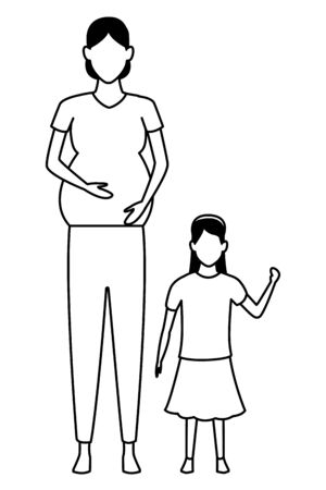 woman pregnant with child avatar cartoon character black and white vector illustration graphic designのイラスト素材