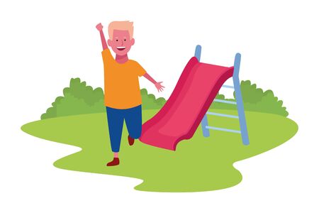 Boy smiling and playing with playground game in the park outdoors scenery vector illustration graphicdesignのイラスト素材