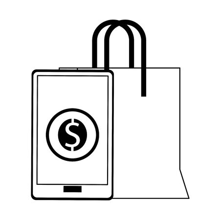 Online shopping and sales smartphone and bag symbols vector illustration graphic designのイラスト素材
