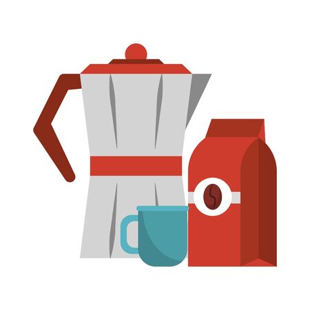 Coffee bag sealed with kettle and cup hot beverage coffeeshop equipment vector illustration graphic desingのイラスト素材