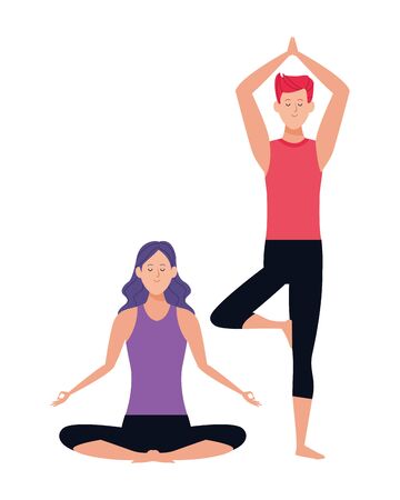 couple yoga poses avatars cartoon character vector illustration graphic designのイラスト素材
