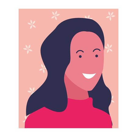 Woman smiling abstract cartoon profile over floral square frame vector illustration graphic designのイラスト素材