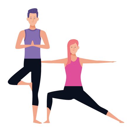 couple yoga poses avatars cartoon character vector illustration graphic designのイラスト素材