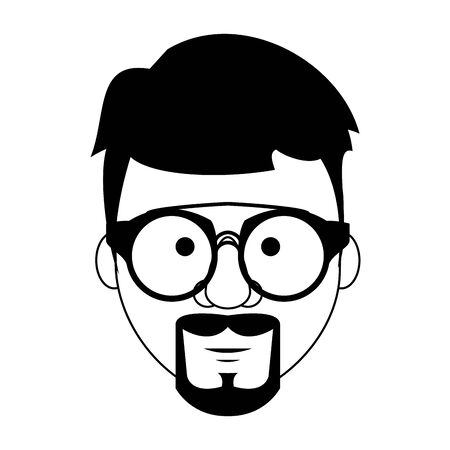 Hipster guy face with fashion glasses and mustache cartoon vector illustration graphic designのイラスト素材