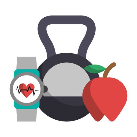 Kettlebell apple and fitness smartwatch vector illustration graphic designのイラスト素材