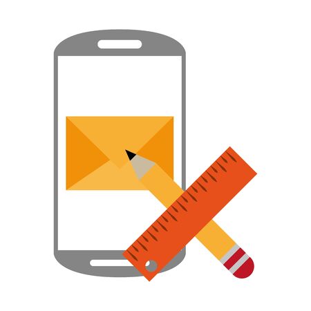 Smartphone email and pencil with ruler symbols vector illustration graphic designのイラスト素材