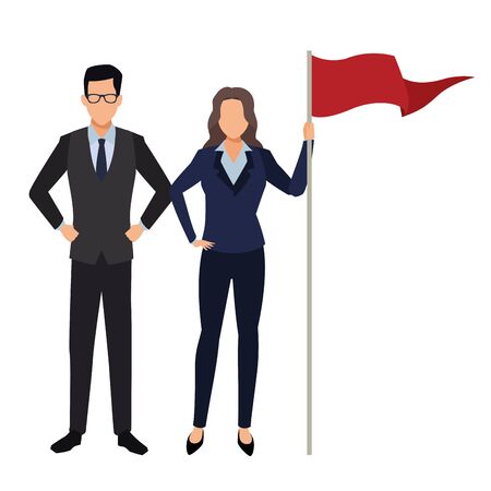 executive business coworkers with success flag cartoon vector illustration graphic designのイラスト素材