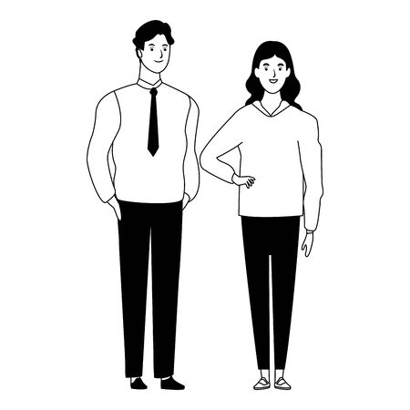 couple avatar cartoon character  with casual fashion clothes and business suit vector illustration graphic designのイラスト素材