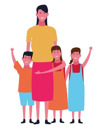 Family mother with daughters and boy vector illustration graphic designのイラスト素材