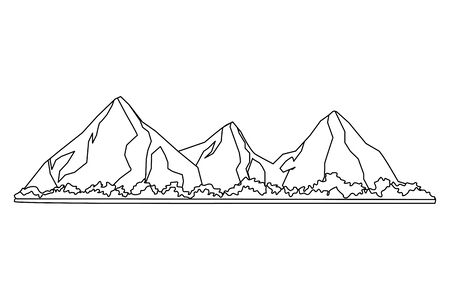 Tropical beach mountain line beautiful natural landscape black and white vector illustration graphic designのイラスト素材