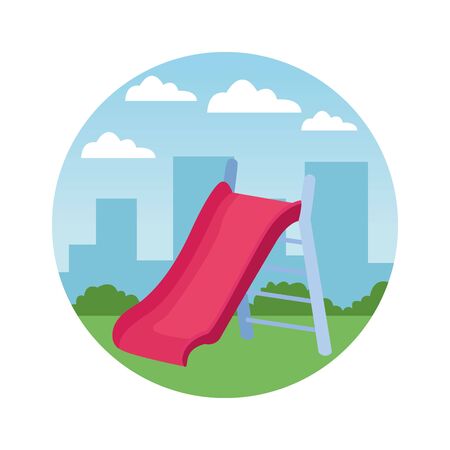 Slide playground game cartoon in the city park round icon vector illustration graphic designのイラスト素材
