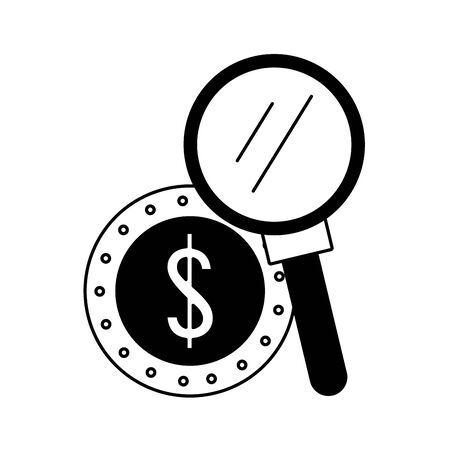Magnifying glass searching coin money cartoons vector illustration graphic designのイラスト素材