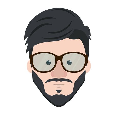 Hipster guy face with fashion glasses and mustache with beard cartoon vector illustration graphic designのイラスト素材