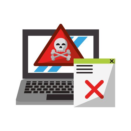 danger sign with computer icon cartoon vector illustration graphic designのイラスト素材