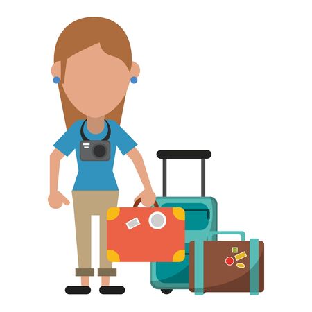 Travel and summer vacations tourist with camera and luggage vector illustration graphic designの素材 [FY310126973374]