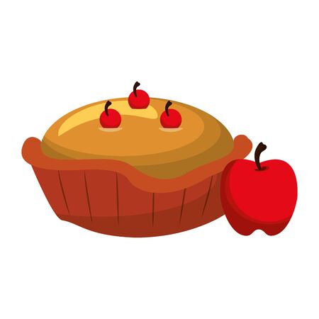 Thanksgiving day food cake with cherries and apple cartoons vector illustration graphic designのイラスト素材