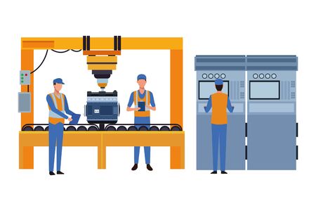 industry car manufacturing engine assembly cartoon vector illustration graphic designのイラスト素材
