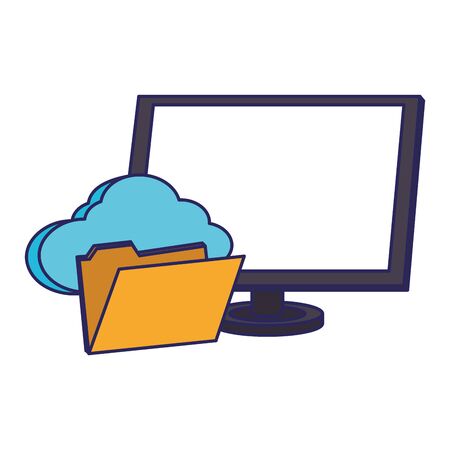 Cloud computing technology computer screen and folder vector illustration graphic designのイラスト素材