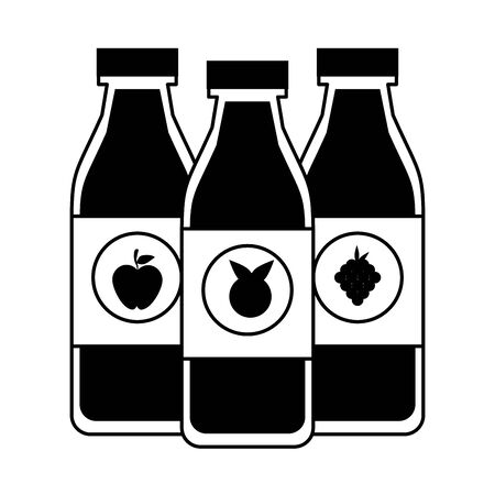 Fruits juices bottles apple grape and raspberry vector illustration graphic designのイラスト素材