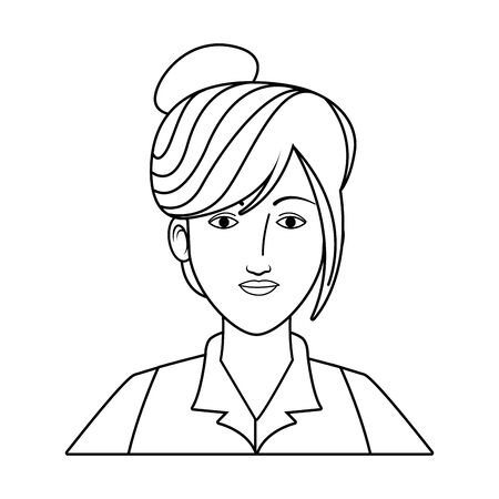 businesswoman avatar cartoon character portrait black and white vector illustration graphic designのイラスト素材