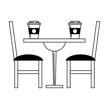 restaurant food and cuisine coffee cups over a restaurant table icon cartoons in black and white vector illustration graphic designのイラスト素材