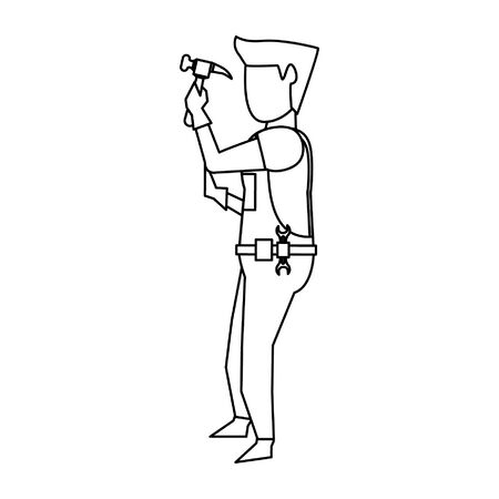 Contruction worker using hammer tool vector illustration graphic designのイラスト素材