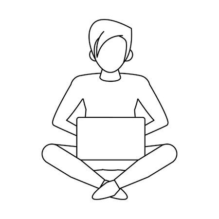 social networks and online bussiness and young boy with laptop symbols vector illustration graphic designのイラスト素材