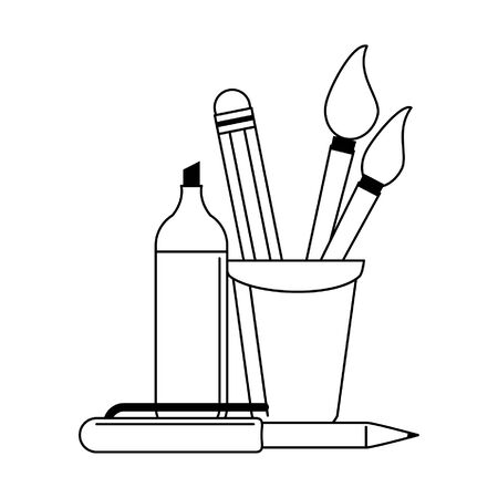 Back to school education marker and pen with brushes in cup cartoons vector illustration graphic designのイラスト素材