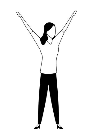 business woman with hands up avatar cartoon character in black and white vector illustration graphic designのイラスト素材