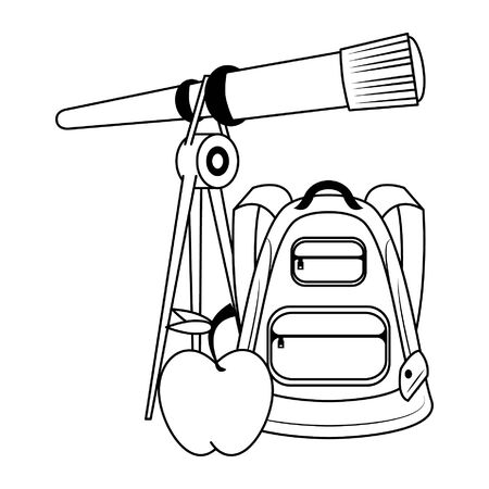 Back to school education backpack and apple with telescope cartoons vector illustration graphic designのイラスト素材