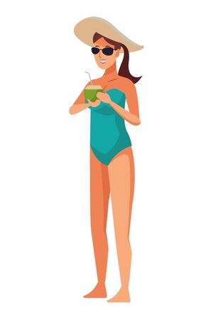Girl drinking cocktail with swimsuit, vector illustrationのイラスト素材