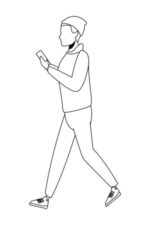 young man body with technology device cartoon vector illustration graphic designのイラスト素材