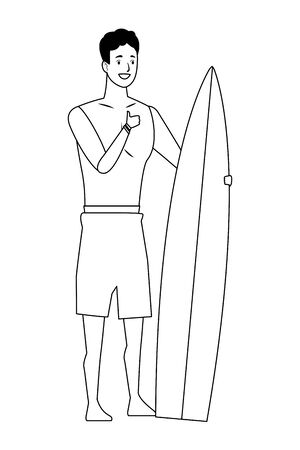 Young man with surf table in summer time vector illustration graphic designのイラスト素材