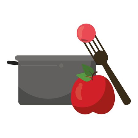 fruit fresh delicious healthy apple with cooking pot cartoon vector illustration graphic designのイラスト素材