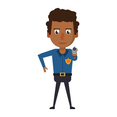 afro policeman pointing with handgun avatar cartoon character vector illustration graphic designのイラスト素材