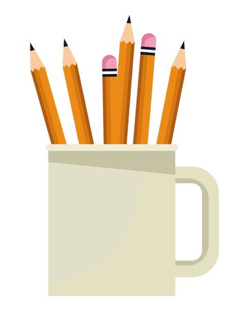 Wooden pencils with eraser in cup ,vector illustration .graphic design.のイラスト素材
