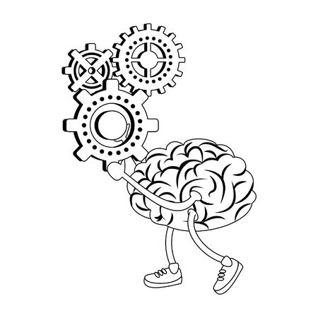 Brain with shoes holding gears pieces cartoons vector illustration graphic designのイラスト素材