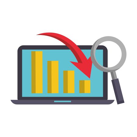 laptop computer mobile technology analyzing graphics with magnifying glass cartoon vector illustration graphic designのイラスト素材