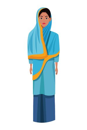 indian woman with hiyab wearing traditional hindu clothes profile picture avatar cartoon character portrait vector illustration graphic designのイラスト素材