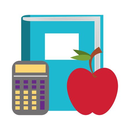 Back to school education book and apple with calculator cartoons vector illustration graphic designのイラスト素材
