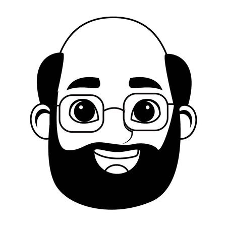 old man with beard and glasses profile picture avatar cartoon character portrait vector illustration graphic designのイラスト素材