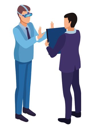technology men with virtual reality glasses and diary symbol vector illustration graphic designのイラスト素材
