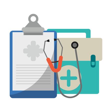 Medical equipment and supplies clipboard suitcase and stethoscope vector illustration graphic design.のイラスト素材