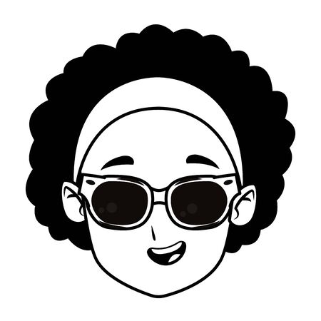 adorable cute young girl curly hair face wearing sunglasses happy childhood cartoon vector illustration graphic designのイラスト素材