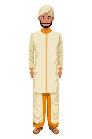 indian man with moustache, beard and turban wearing traditional hindu clothes profile picture avatar cartoon character portrait vector illustration graphic designのイラスト素材