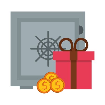 Strongbox with coins and giftbox symbols vector illustration graphic designのイラスト素材