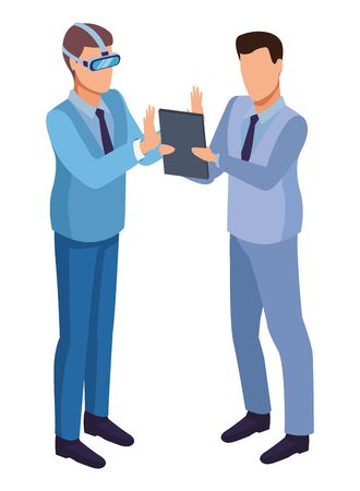 technology men with virtual reality glasses and diary symbol vector illustration graphic designのイラスト素材