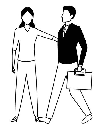 business business people businessman carrying a briefcase avatar cartoon character in black and whiteのイラスト素材