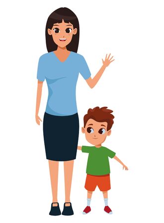 Single mother with children son cartoon vector illustration graphic designのイラスト素材